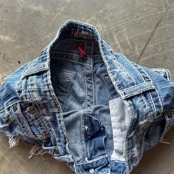 Buckle BKE Denim Starlite Jean Shorts Women's Blue Stretch Cutoff Distressed - Picture 6 of 11